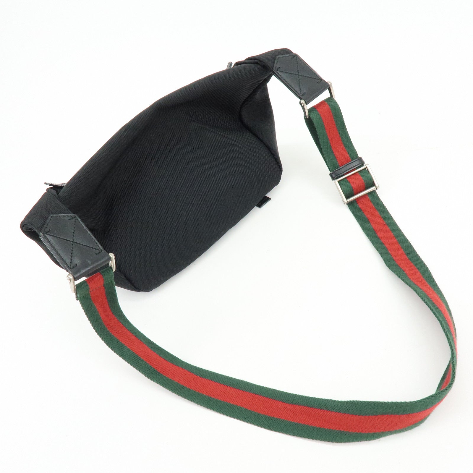 GUCCI Sherry Canavas Leather Waist Pouch Body Bag Black 353409