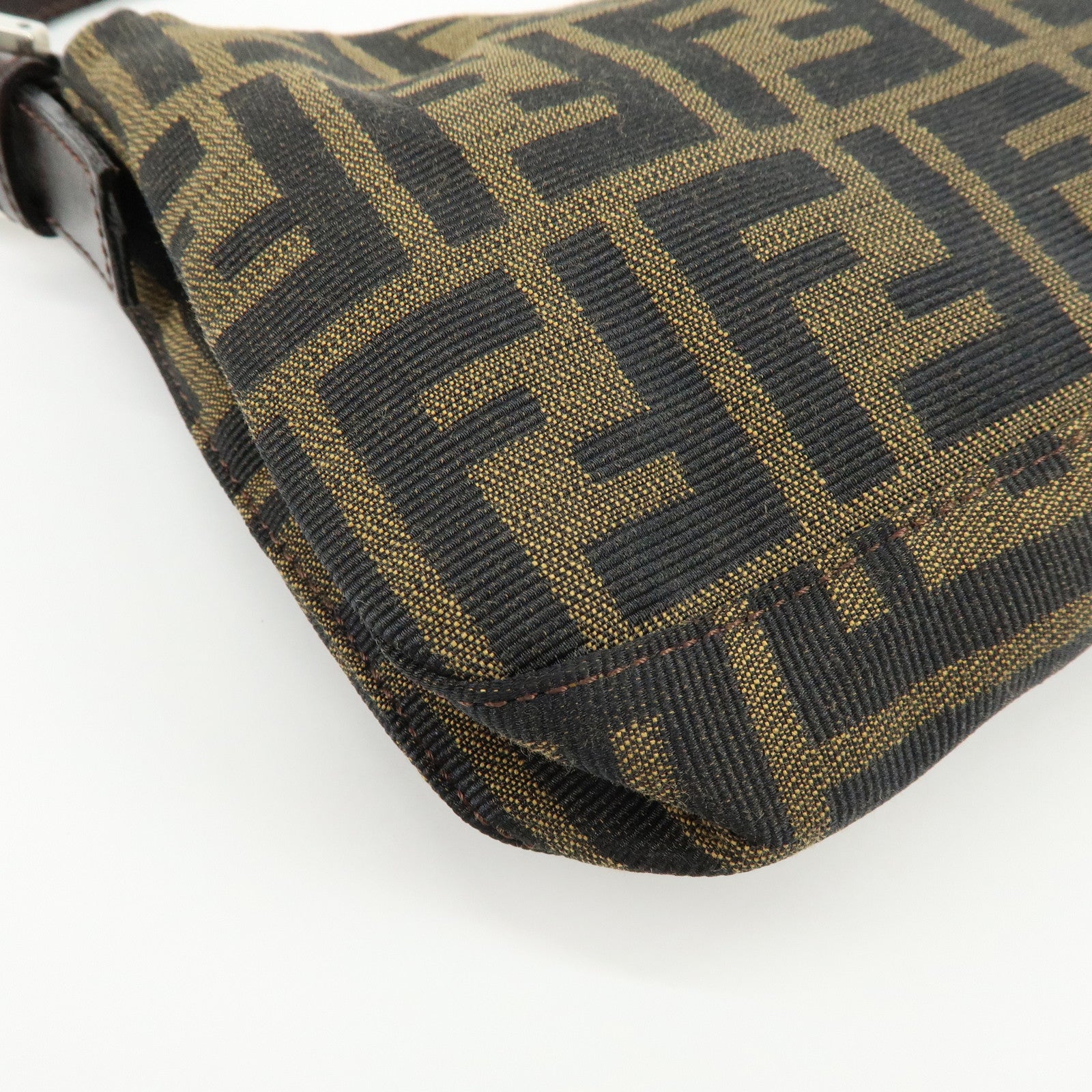 FENDI Mamma Baguette Canvas Leather Shoulder Bag Hand Bag Brown 26424