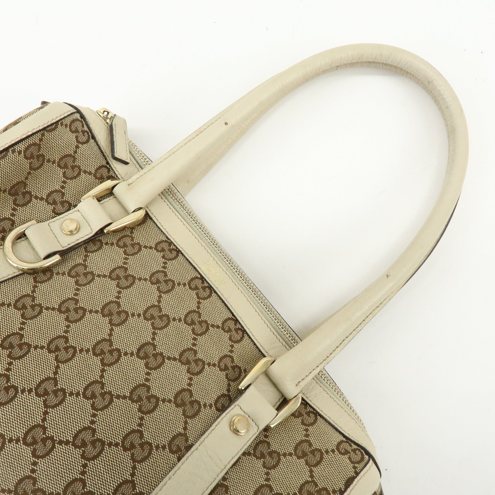 GUCCI Abbey GG Canvas Leather Boston Hand Bag Beige Ivory 130942