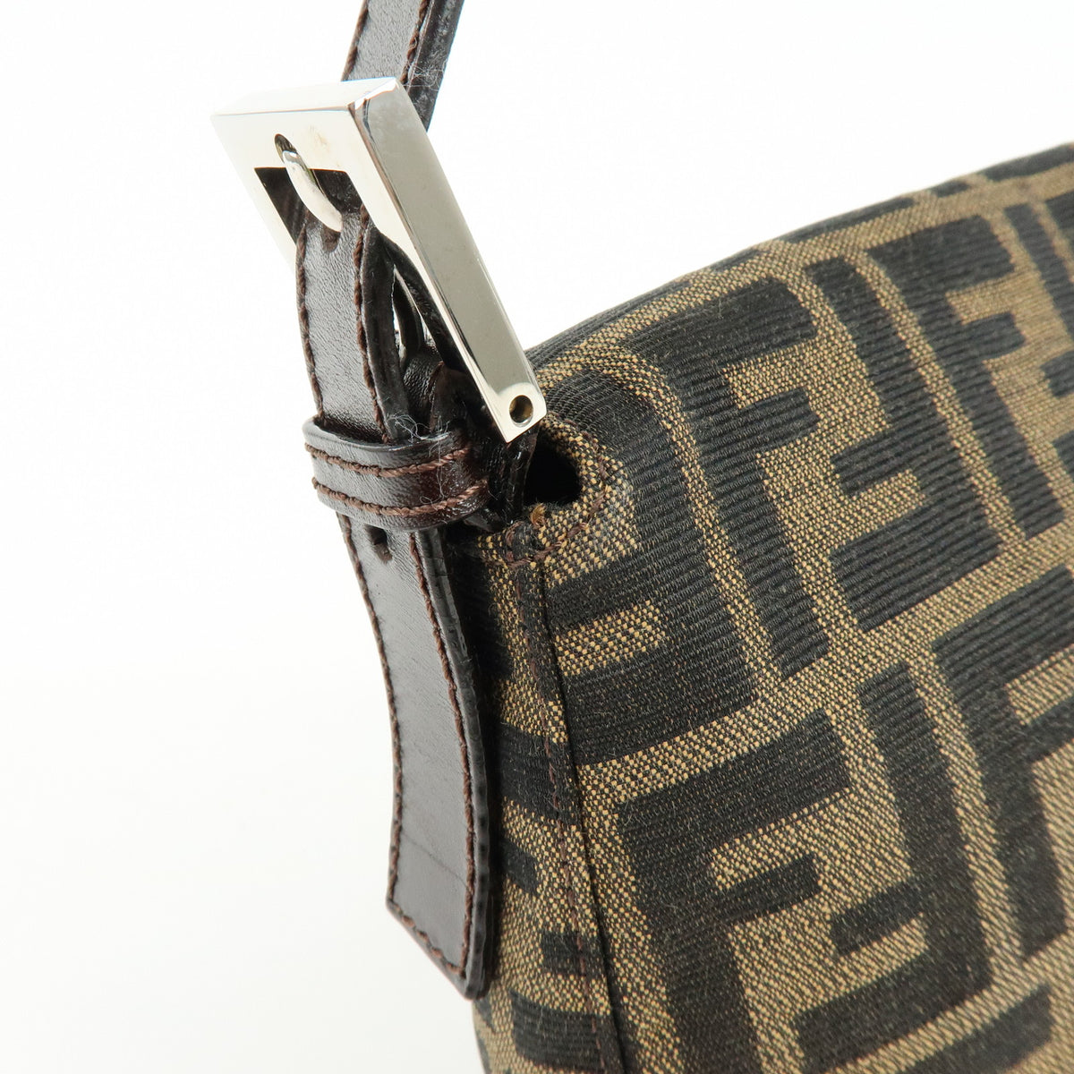 FENDI Mamma Baguette Zucca Canvas Leather Shoulder Bag Brown 26424