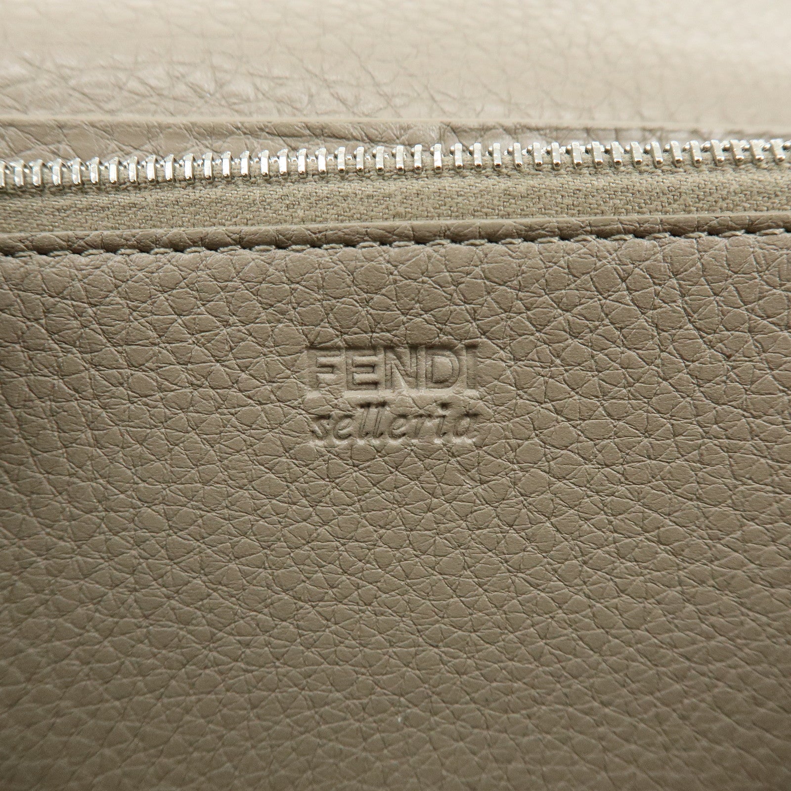 FENDI Selleria Leather Bi-fold Long Wallet Greige 8M0384