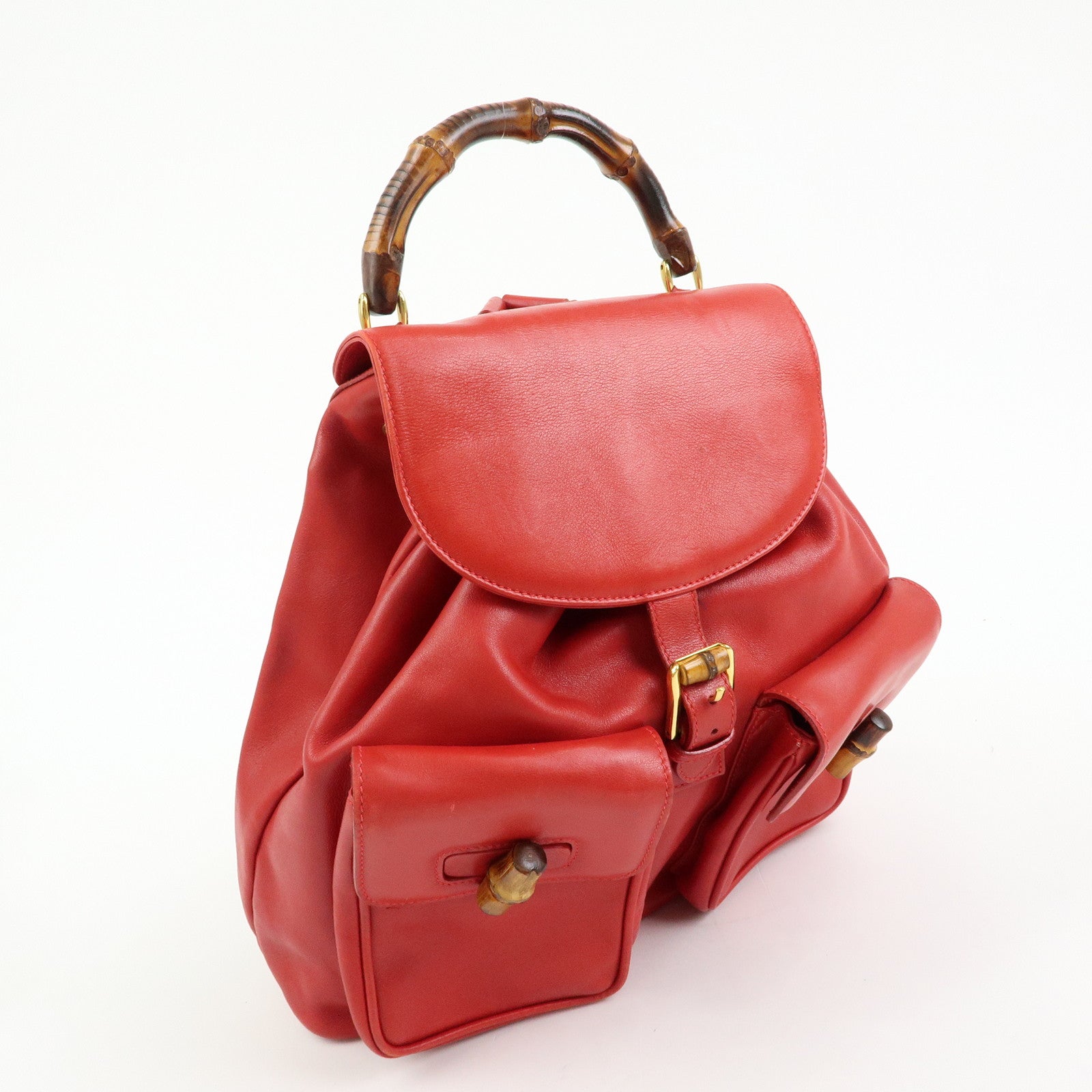 Gucci Bamboo Leather Backpack Rucksack Red 003・2058・0016