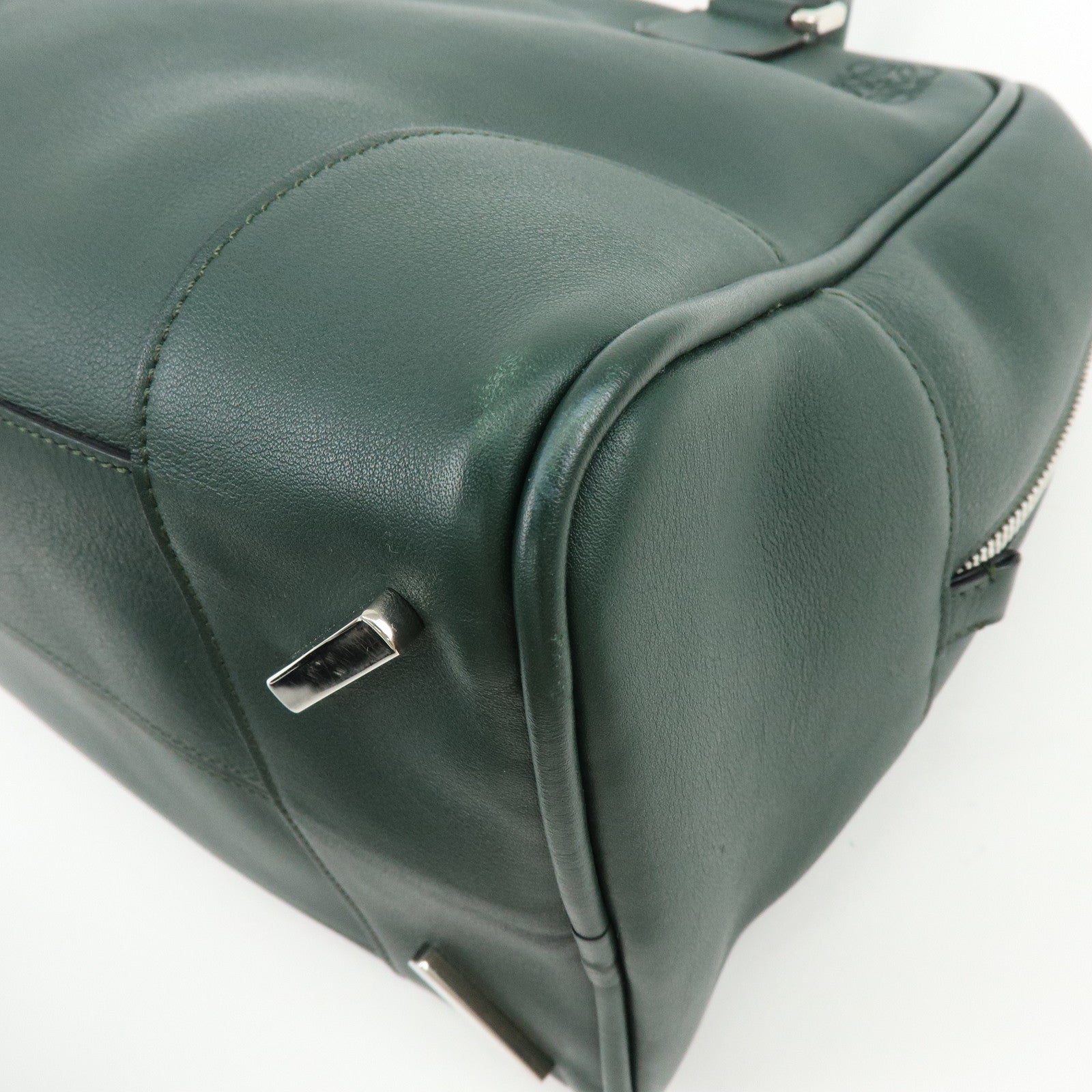 LOEWE Anagram Amazona Leather Boston Bag Hand Bag Dark Green