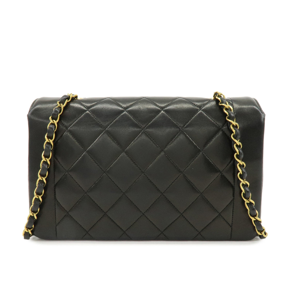CHANEL Matelasse Diana 25 Lamb Skin Chain Shoulder Bag Black A01165
