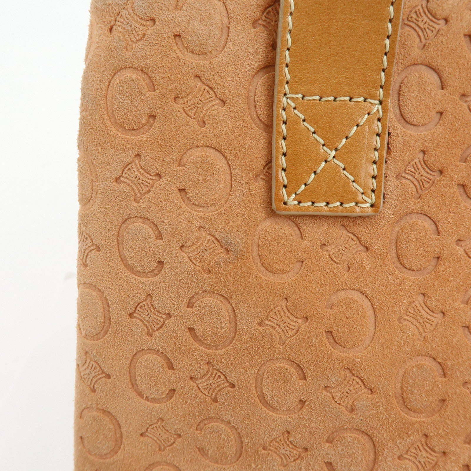 CELINE C Macadam Suede Leather Hand Bag Tote Bag Orange Beige