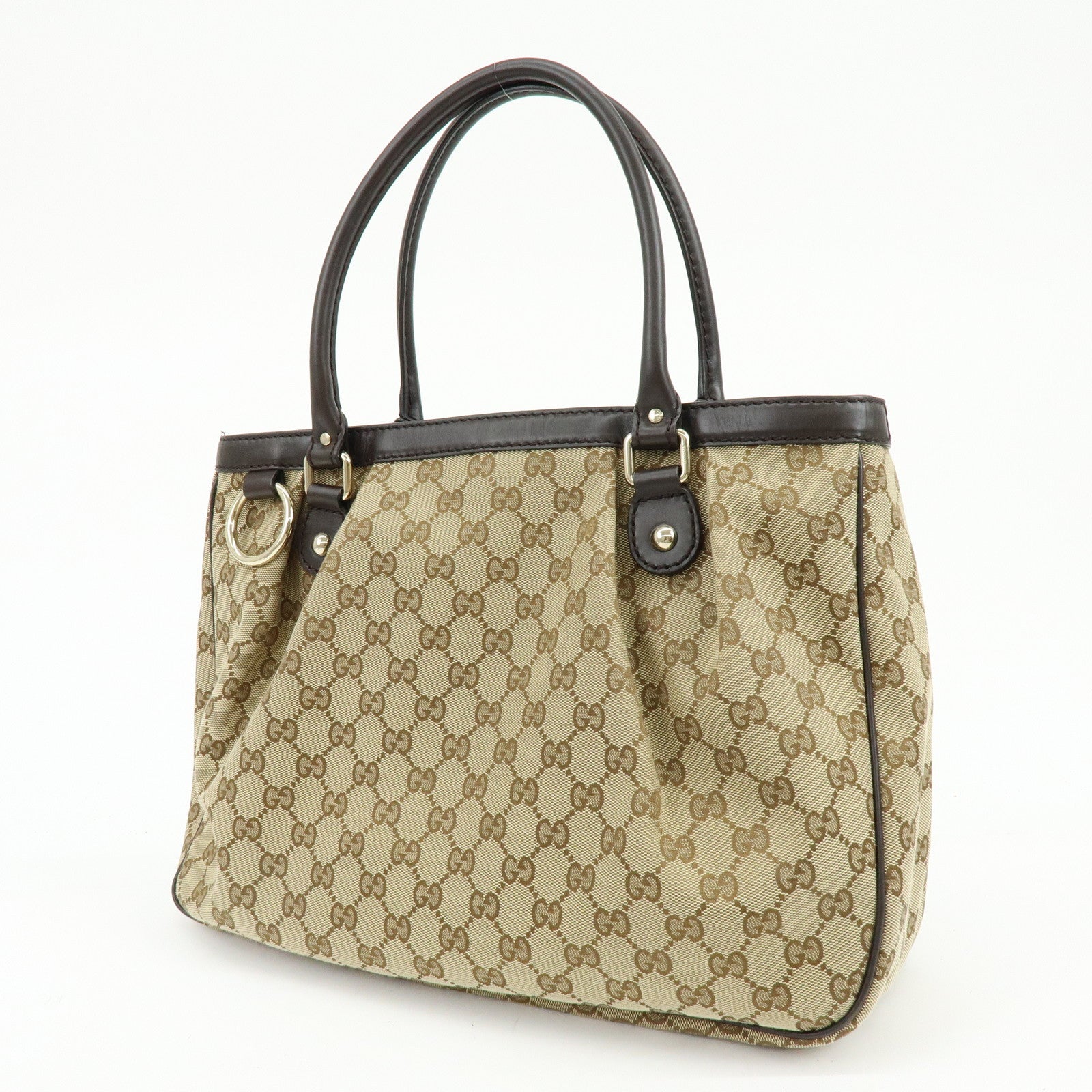 GUCCI Sukey GG Canvas Leather Tote Bag Hand Bag Beige Dark Brown 296835