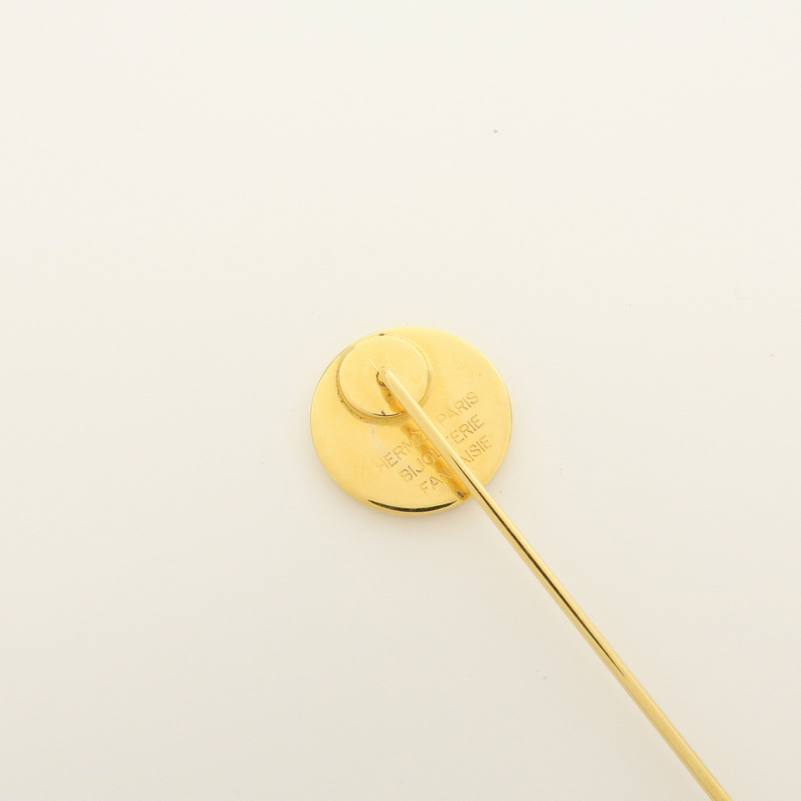HERMES Set of 2 Sellier Metal Pin Brooch Gold