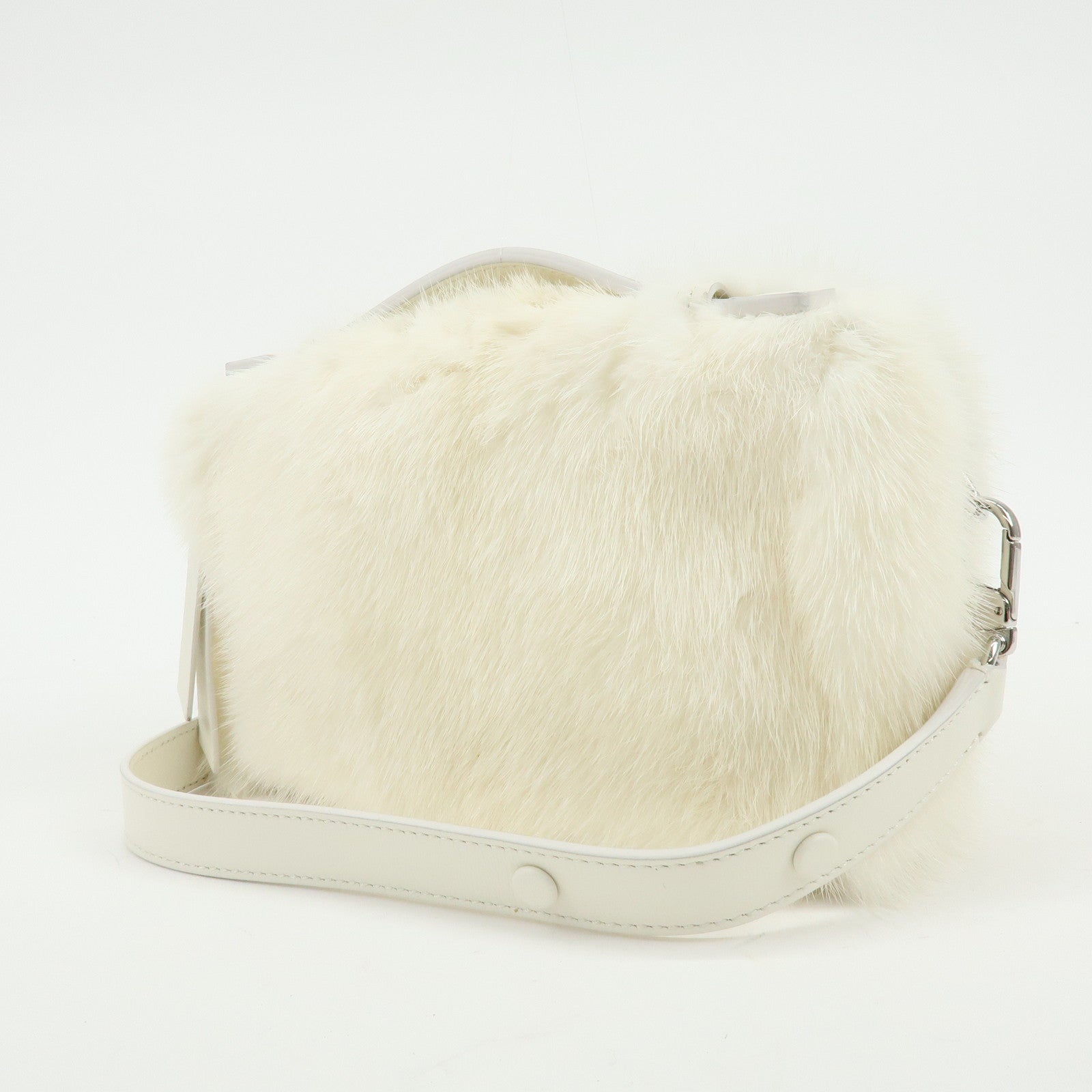 TOD'S Fur Leather 2Way Bag Hand Bag Shoulder Bag White