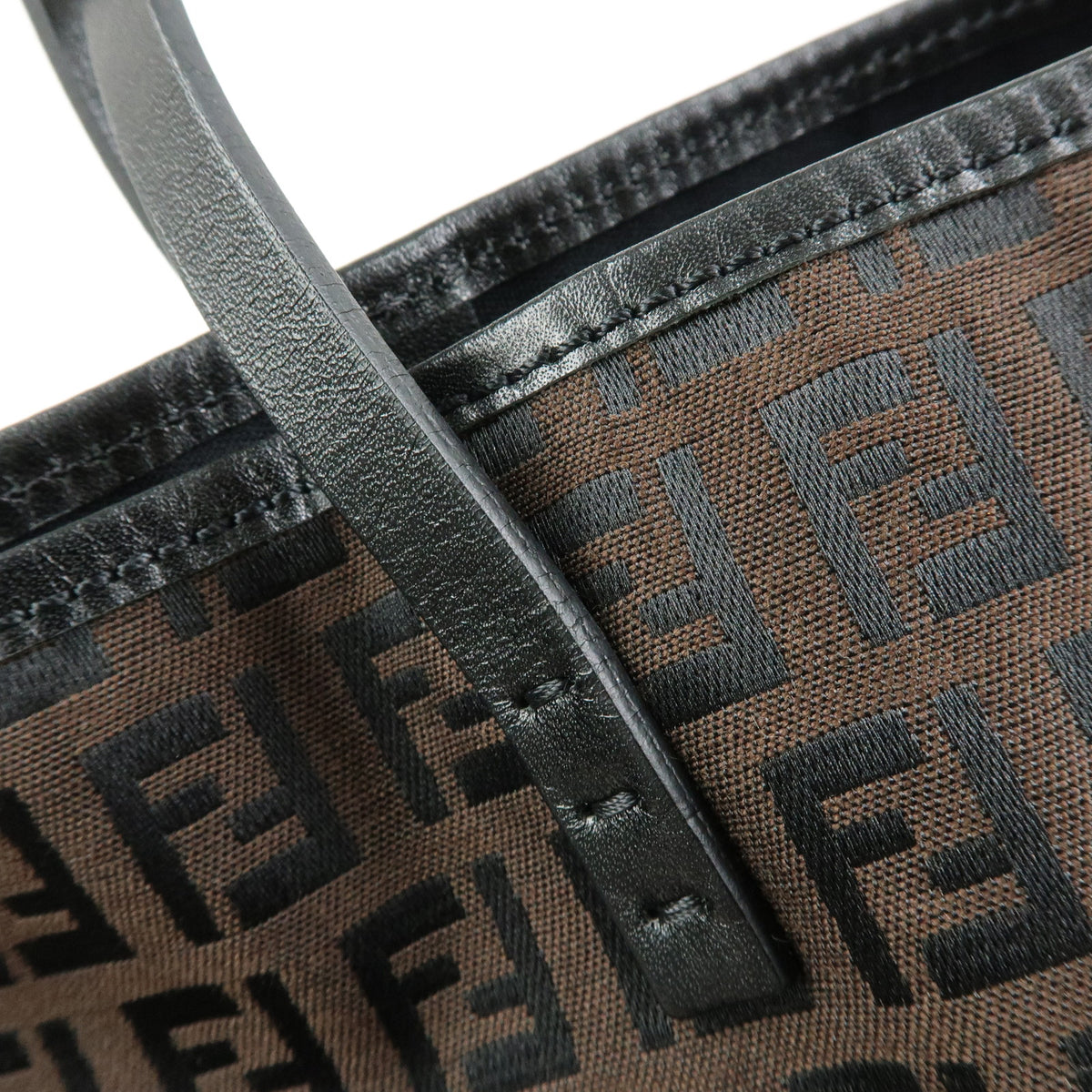 FENDI Zucchino Canvas Leather Tote Bag Shoulder Bag Brown 8BH005