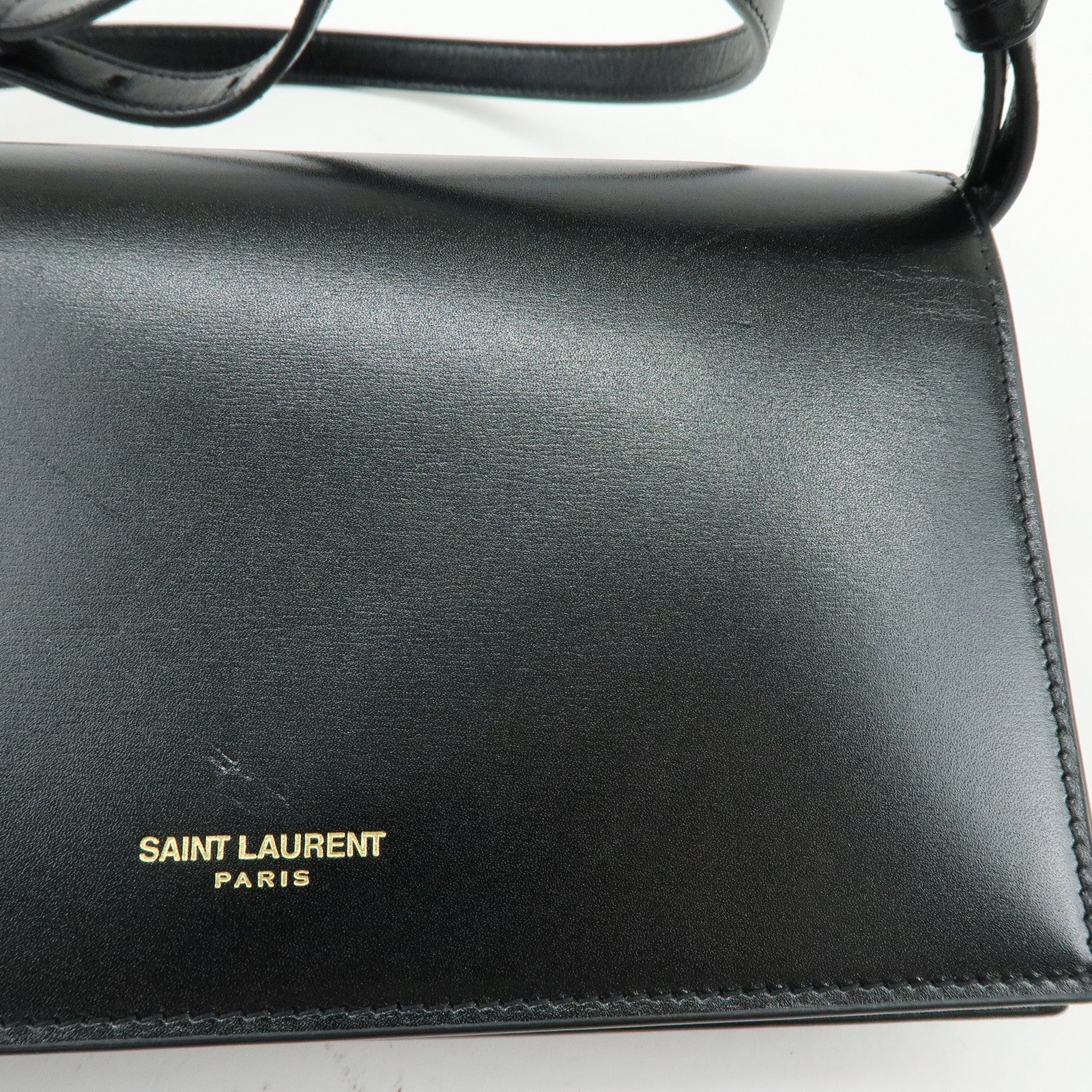 SAINT LAURENT PARIS Calf Leather Flap Shoulder Bag Black 769162