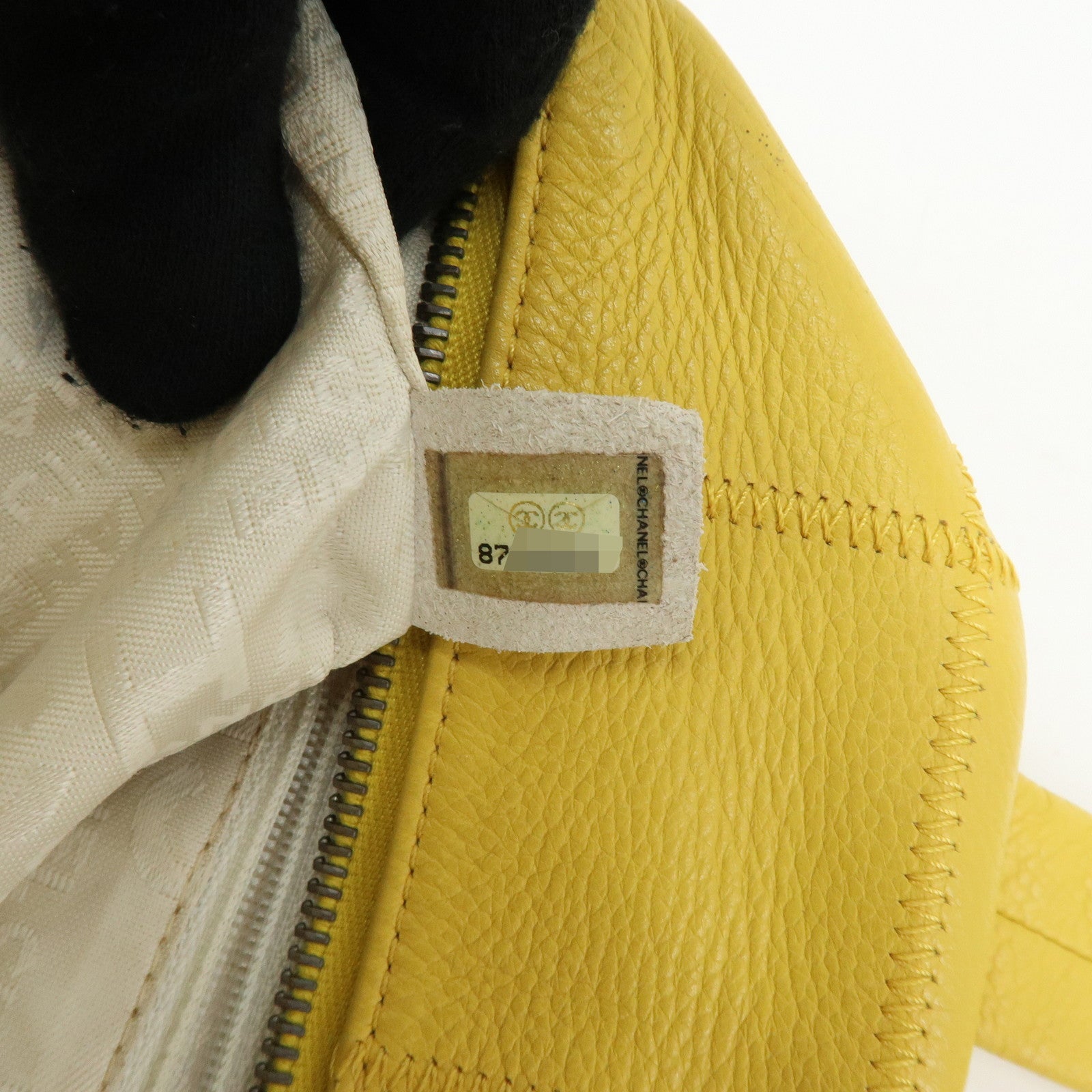 CHANEL Chocolate Bar COCO Mark Caviarskin Boston Bag Yellow A28023