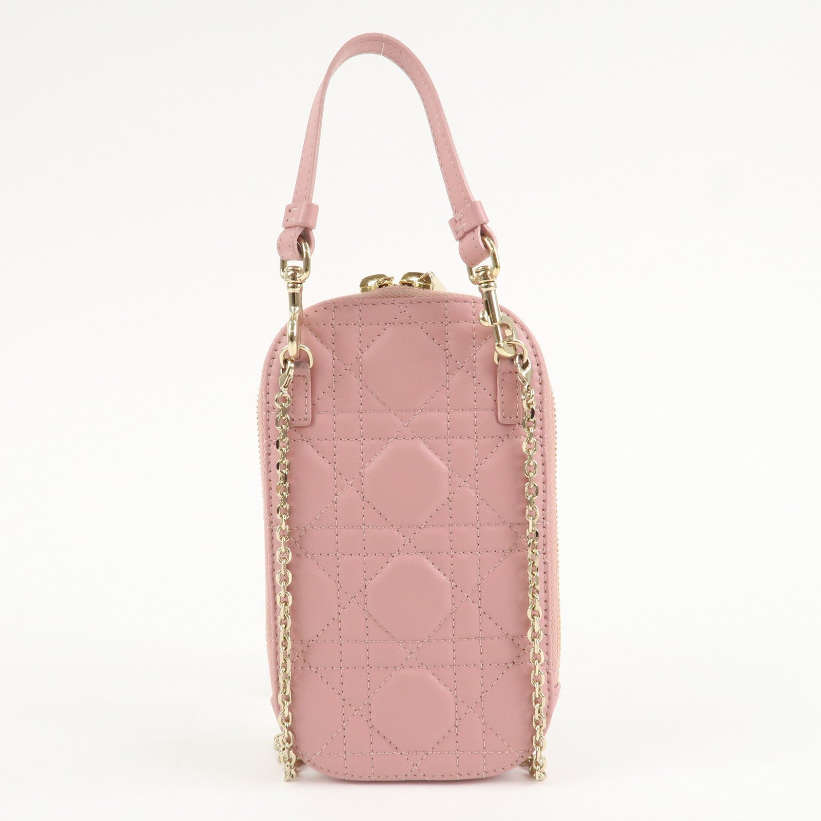 Christian Dior Canage Leather Phone Holder Shoulder Bag Pink Used