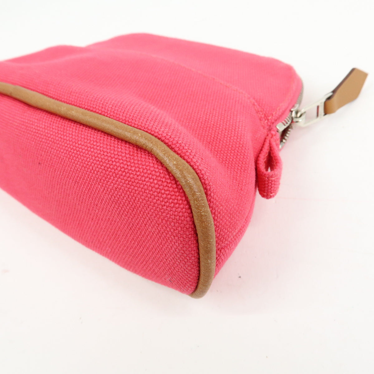 HERMES Bolide Mini Mini 16 Canvas Leather Pouch Pink Brown