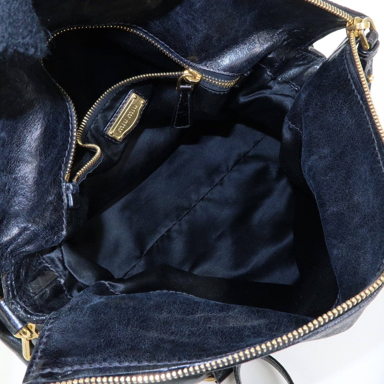 MIU MIU Leather Side Ribbon Large 2Way Hand Shoulder Bag Black  RT0365