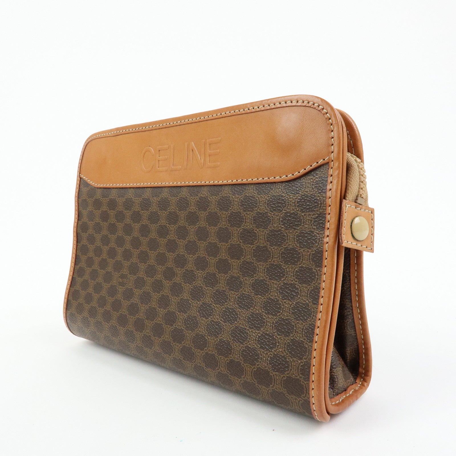 CELINE Macadam Leather Clutch Bag Accessory Pouch Brown