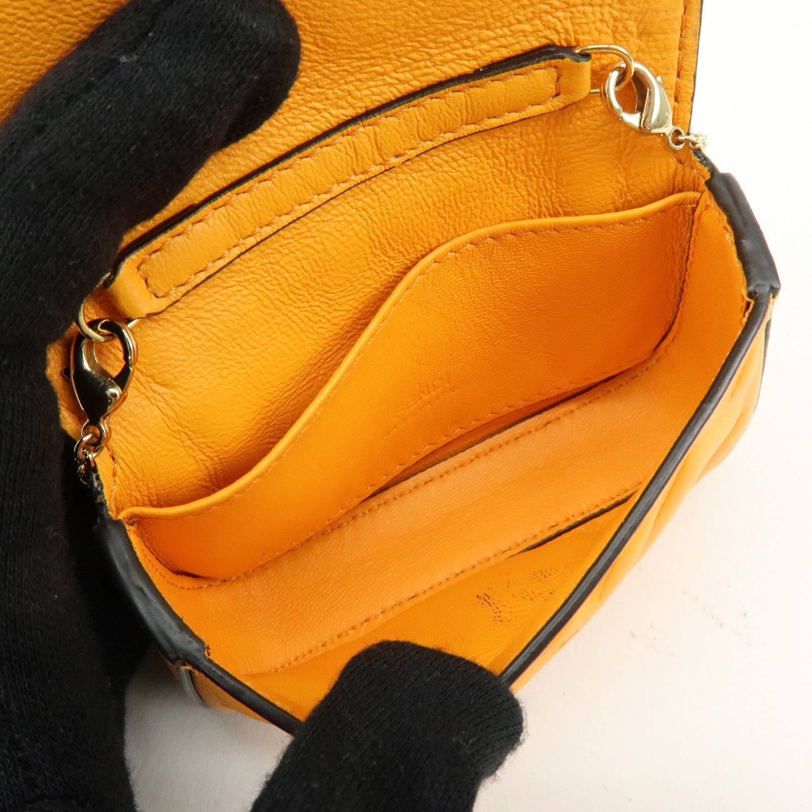 FENDI Nappa Leather Nano Baguette Charm Shoulder Bag Orange 7AR844
