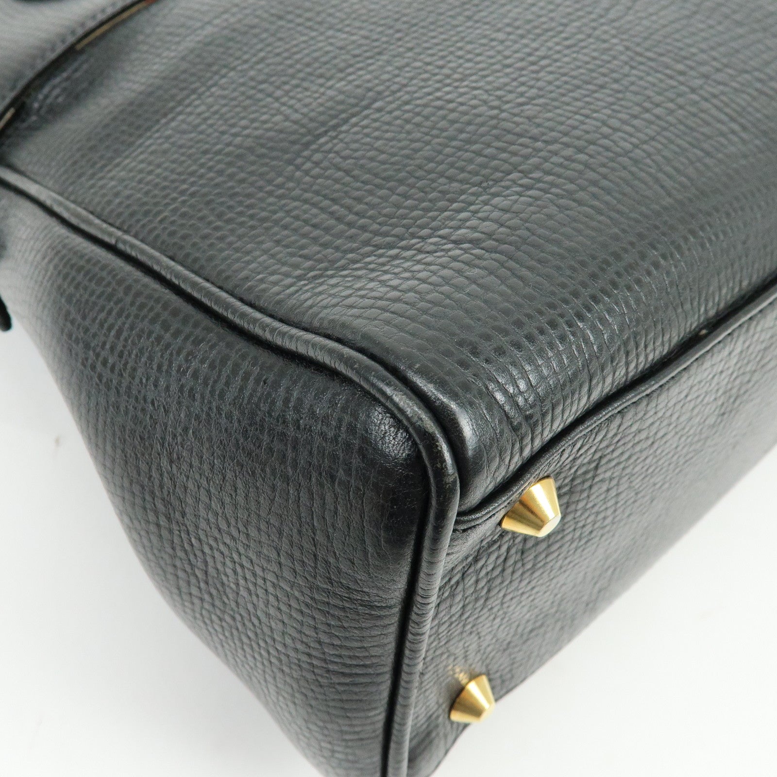BURBERRY Embossed Leather Hand Bag Boston Bag Black