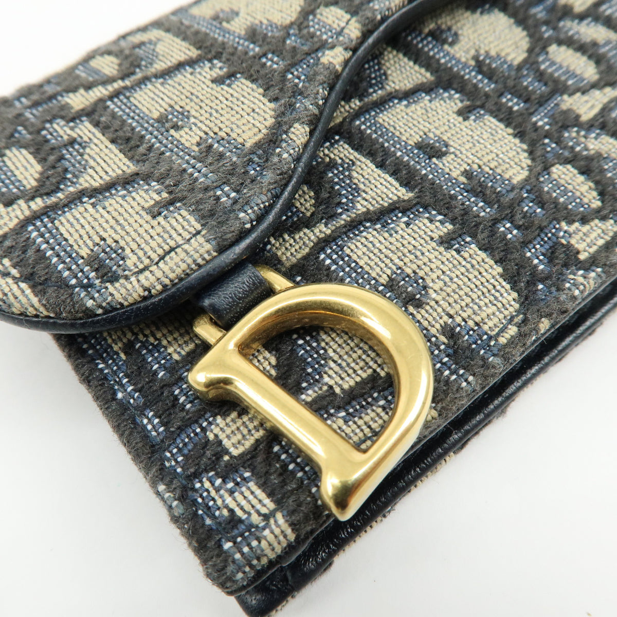 Christian Dior Oblique Saddle Jacquard Canvas Leather Card Case Navy