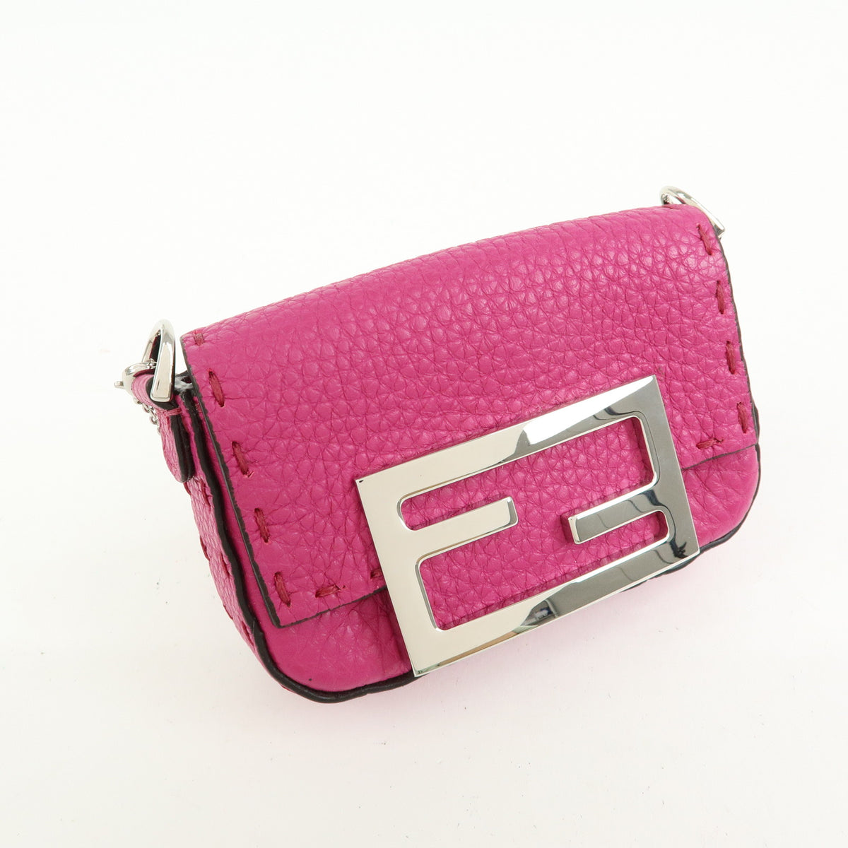 FENDI Nano Baguette  Leather Mini Chain Shoulder Bag Charm Pink 7AS045