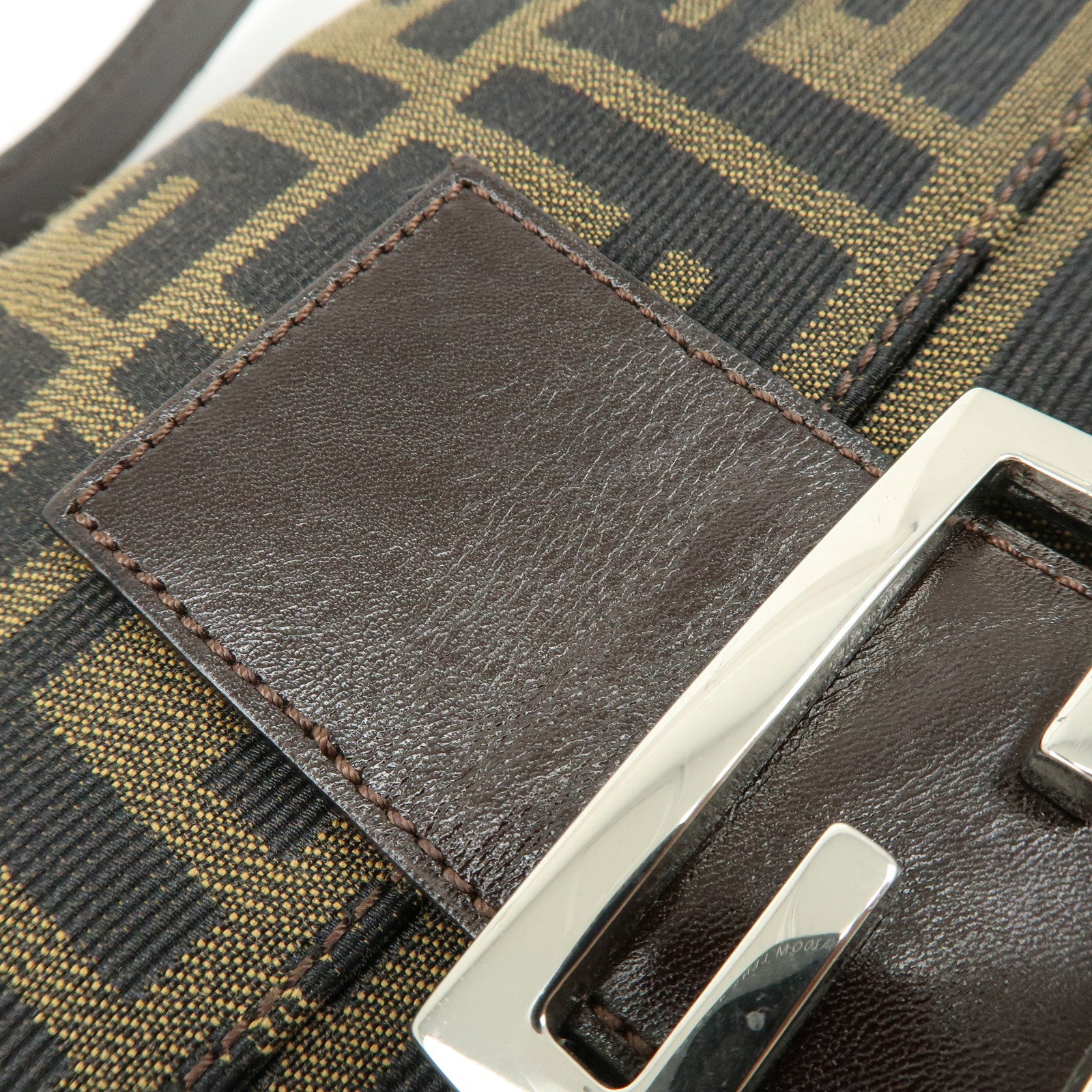 FENDI Mamma Baguette Canvas Leather Shoulder Bag Hand Bag Brown 26424