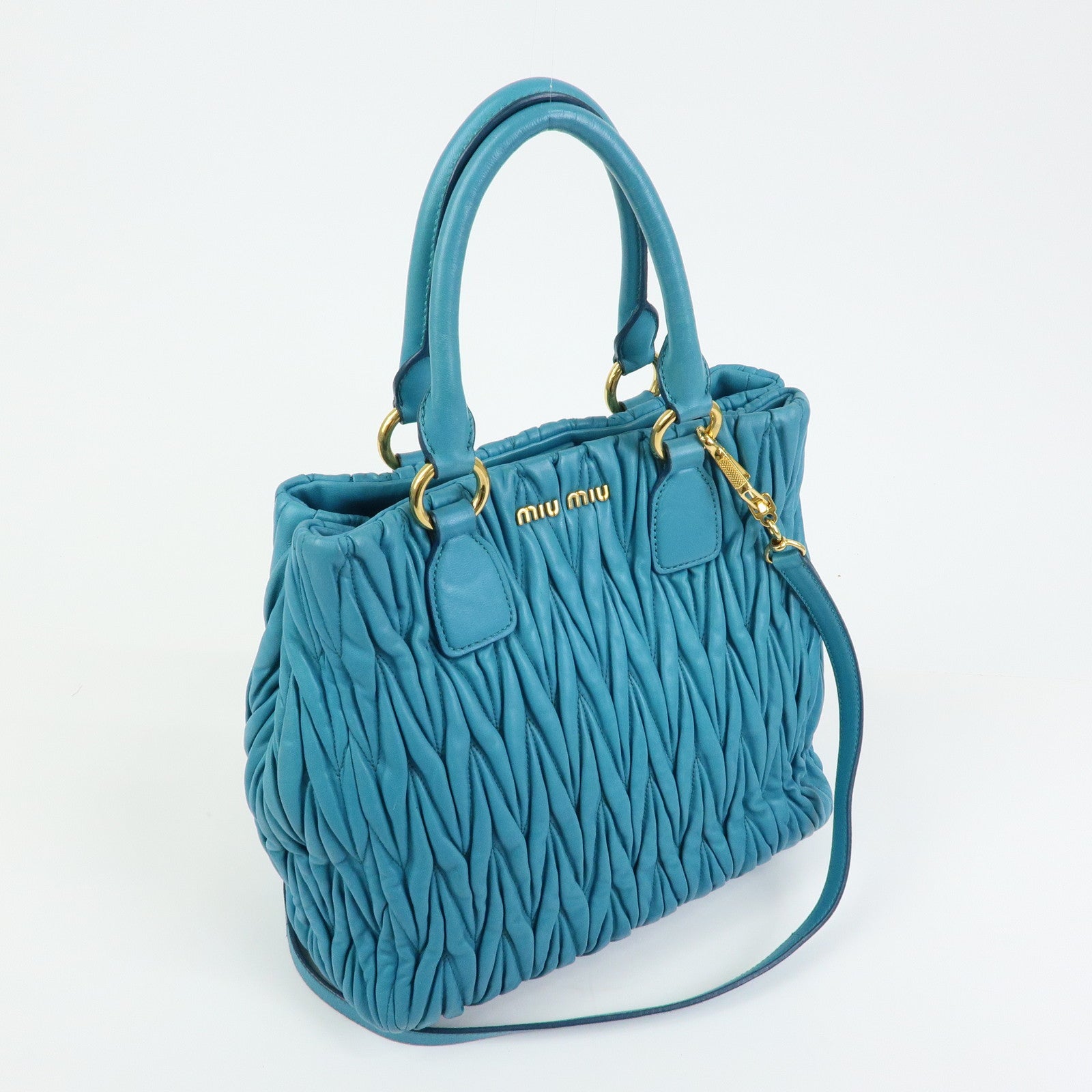 MIU MIU Matelasse Nappa Leather 2Way Bag Hand Shoulder Bag Blue RN0874