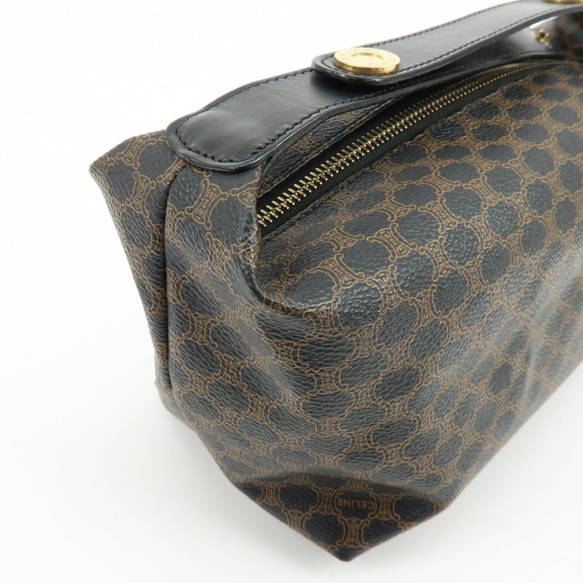 CELINE Macadam PVC Leather Hand Bag Pouch Black Brown