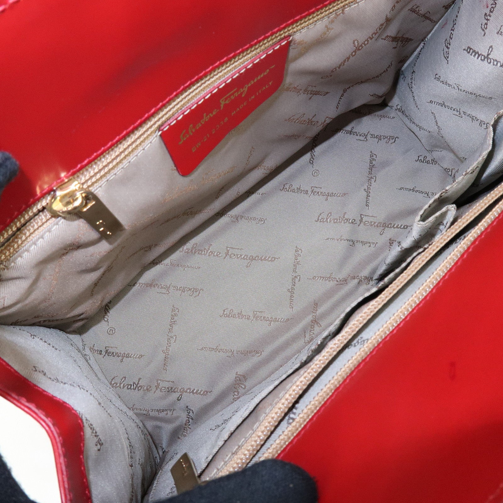 Ferragamo Gancini Leather 2Way Bag Hand Bag Shoulder Bag Red