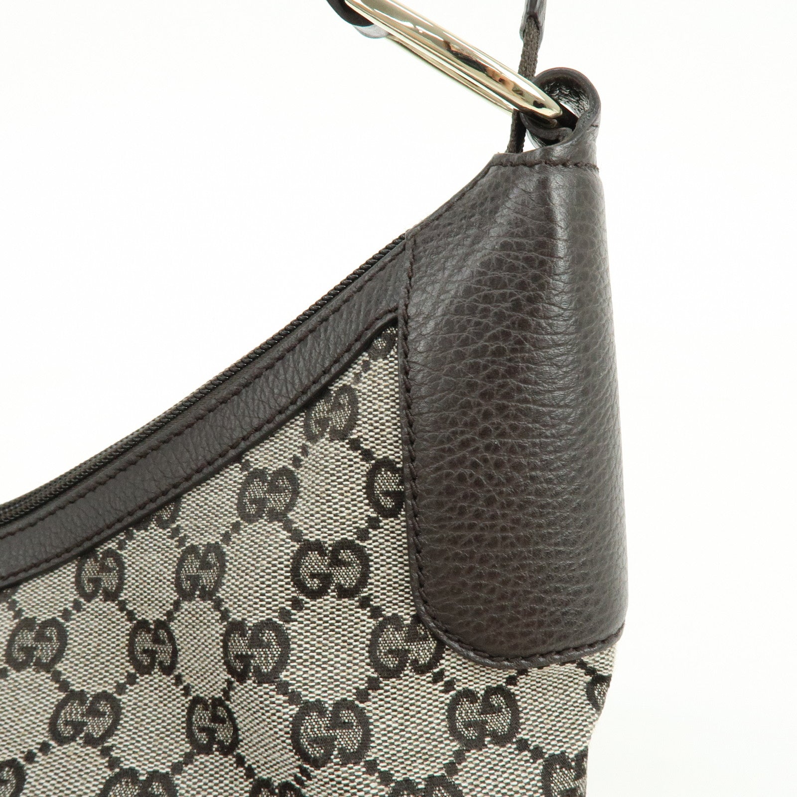 GUCCI GG Canvas Leather Shoulder Bag Dark Brown 257297