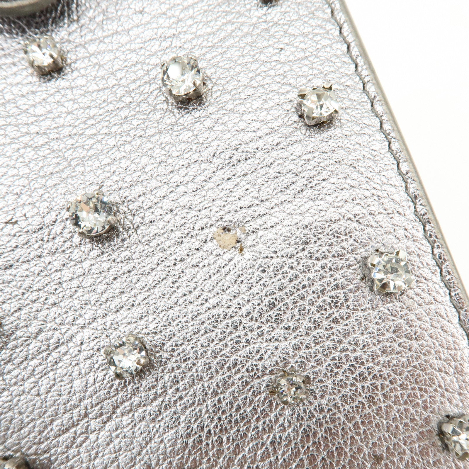 MIU MIU Madras Leather Studs Shoulder Bag Crossbody Phone Pouch Silver