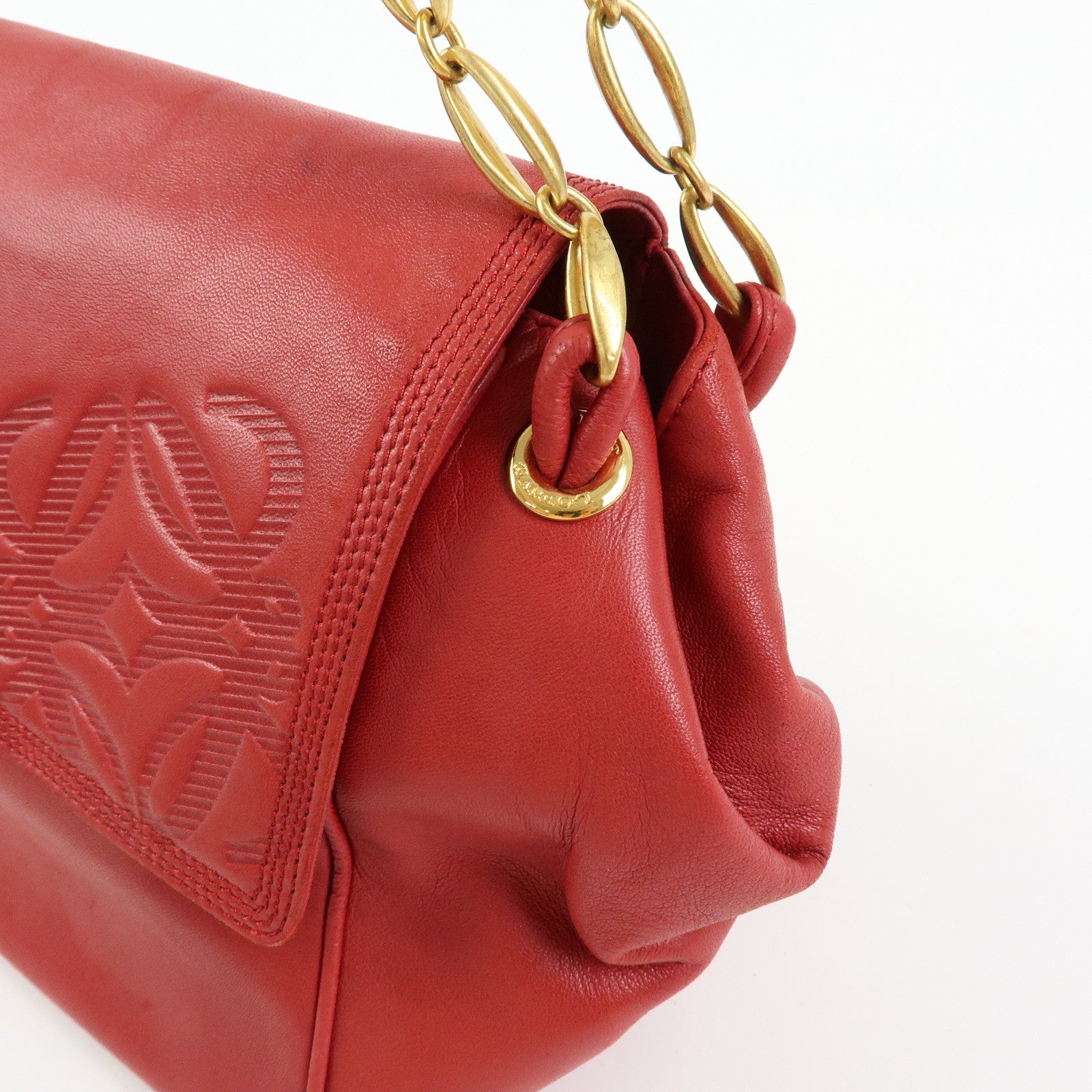 LOEWE Anagram Nappa Leather Chain Shoulder Bag Red Gold