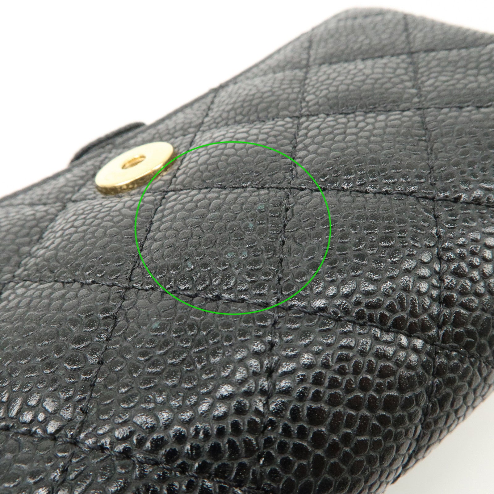 CHANEL COCO Mark Matelasse Caviarskin Pouch Black Gold A48227 Used