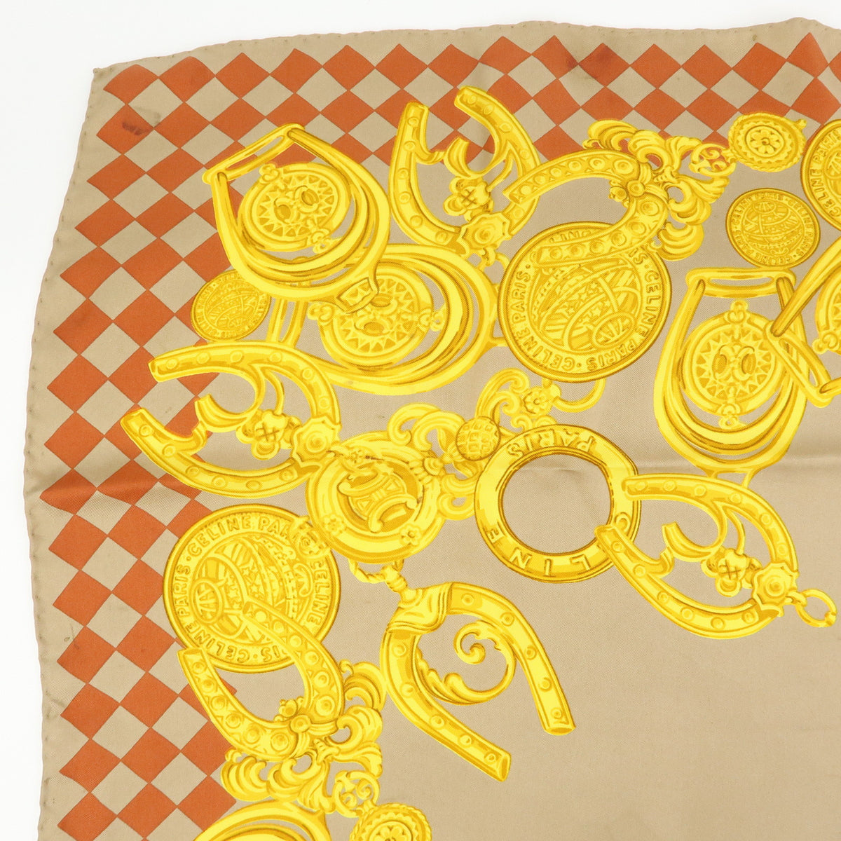 Christian Dior CELINE Cartier Lot of 3 Silk 100% Scarf Pink Gold Beige