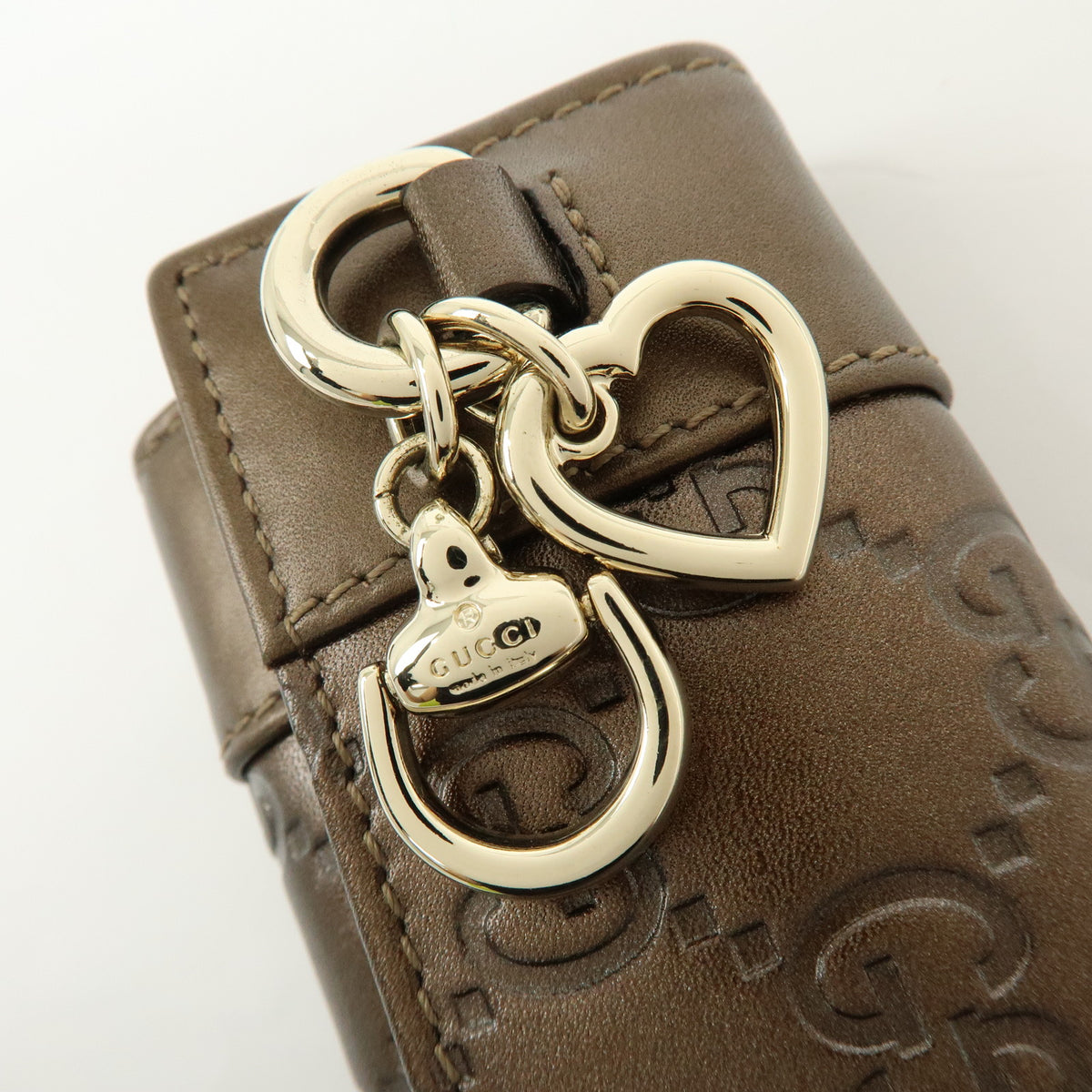 GUCCI Heartbit Guccissima Leather 6 Ring Key Case Key Holder Bronze