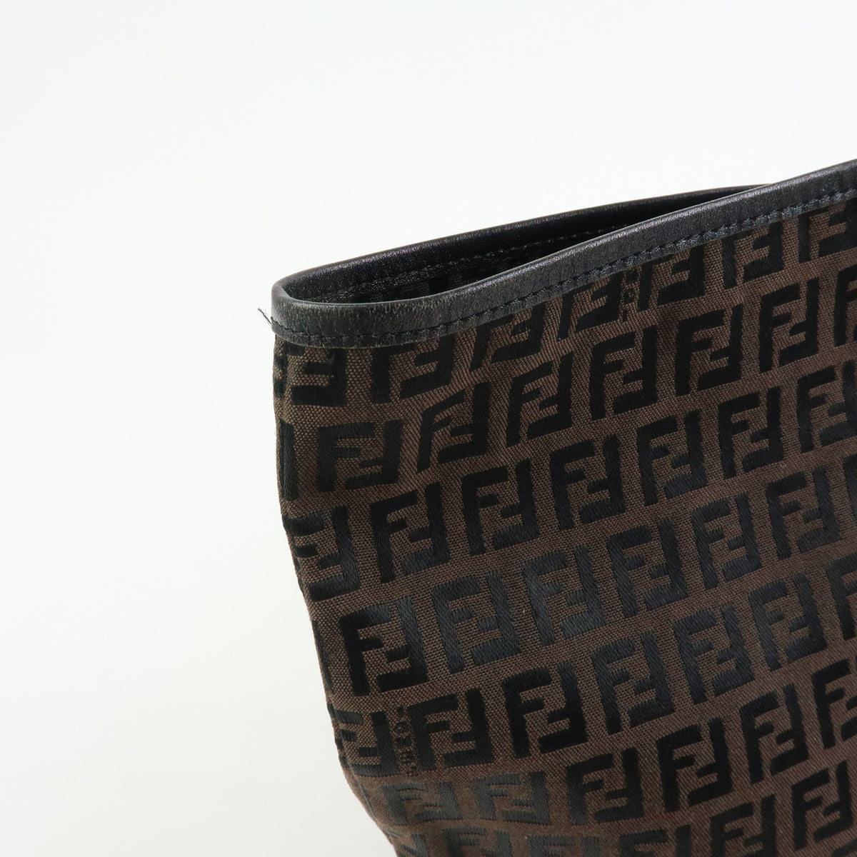FENDI Zucchino Canvas Leather Tote Bag Black Brown