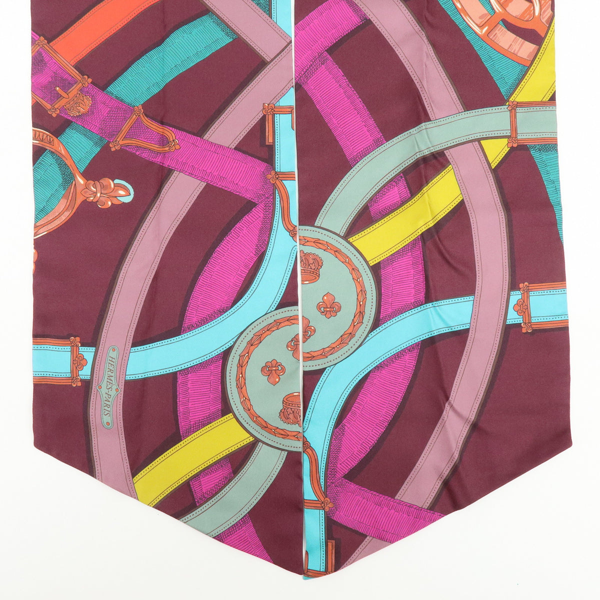 HERMES Maxi Twilly Silk 100% Scarf CAVALCADOUR Puple Multicolor