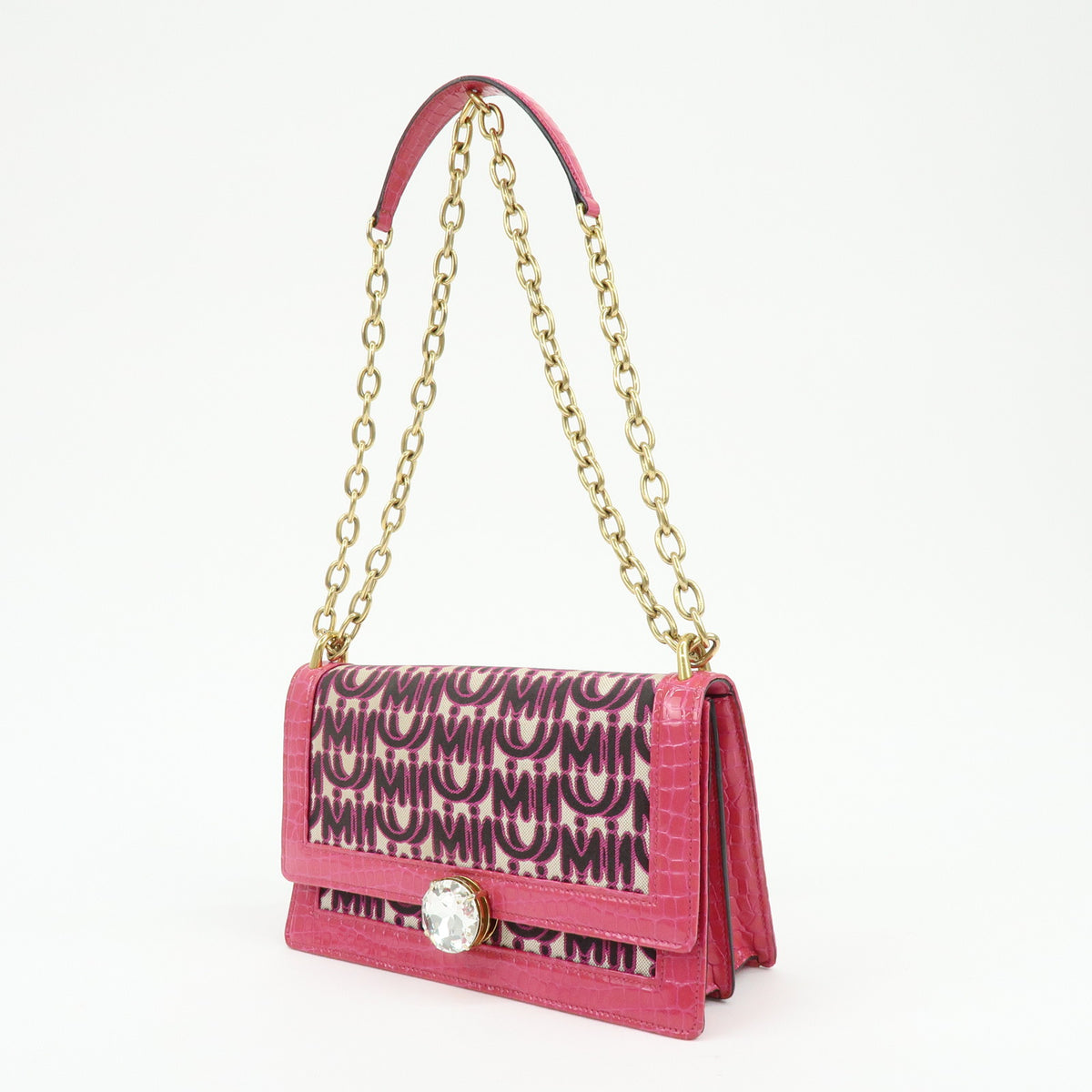 MIU MIU Jacquard Embossed Leather 2Way Hand Shoulder Bag Pink 5BD233