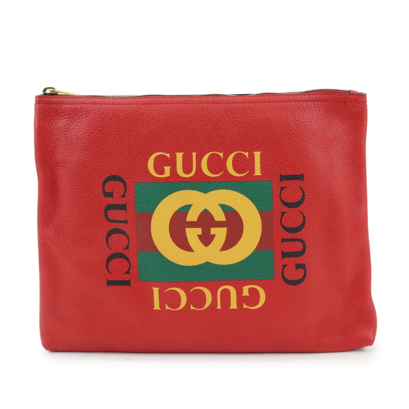 GUCCI Vintage Logo Portfolio Leather Clutch Bag Pouch Red