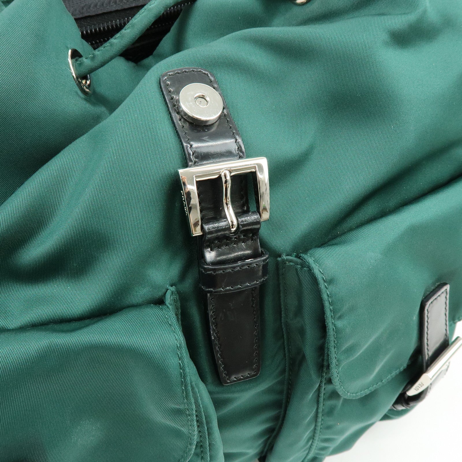 PRADA Triangle Logo Nylon Leather Backpack Rucksack Green Black 1BZ811