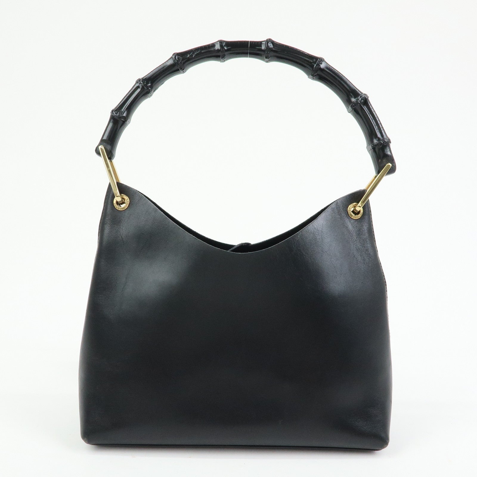 GUCCI Bamboo Leather Shoulder Bag Hand Bag Black 001.2058.1883.0