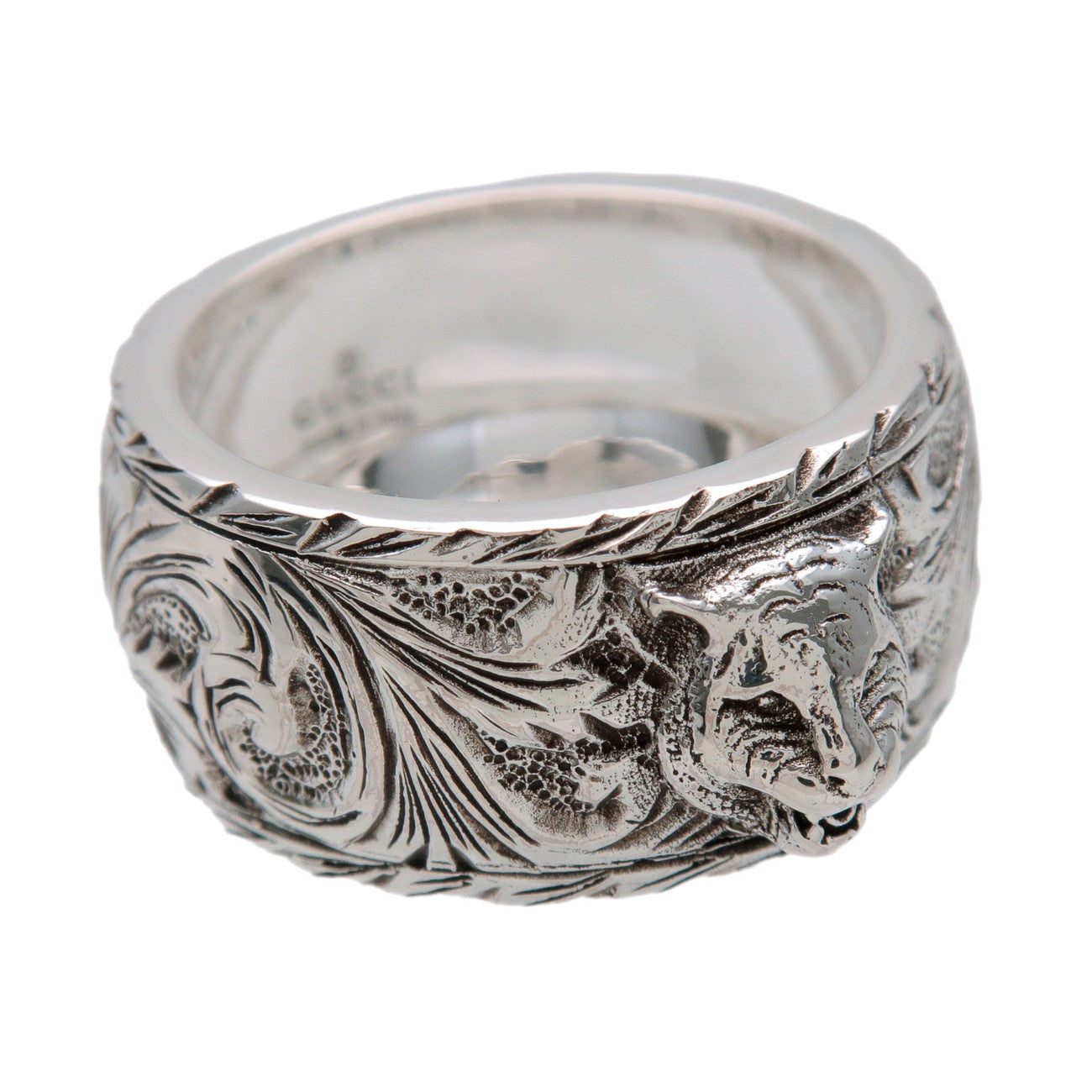 GUCCI Interlocking G Tiger Head Arabesque Ring SV925 Silver #11 US5.5