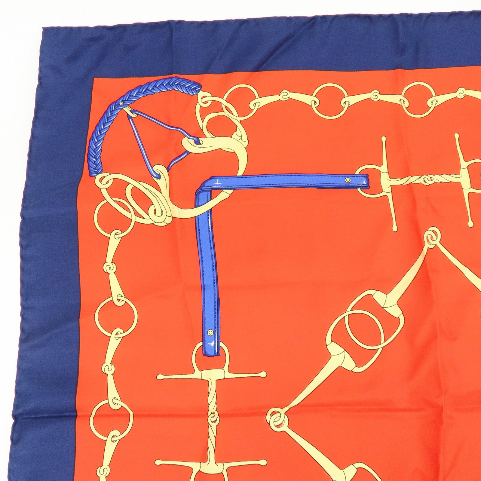 CELINE Set of 2 Silk 100% Scarf Stole Navy Red Gold
