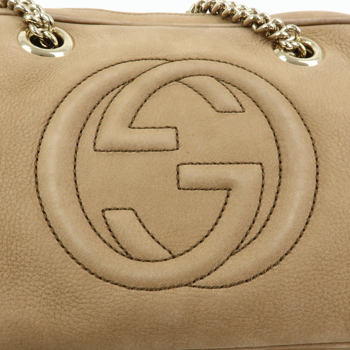 GUCCI SOHO Interlocking G Leather Chain Shoulder Bag Biege 308983