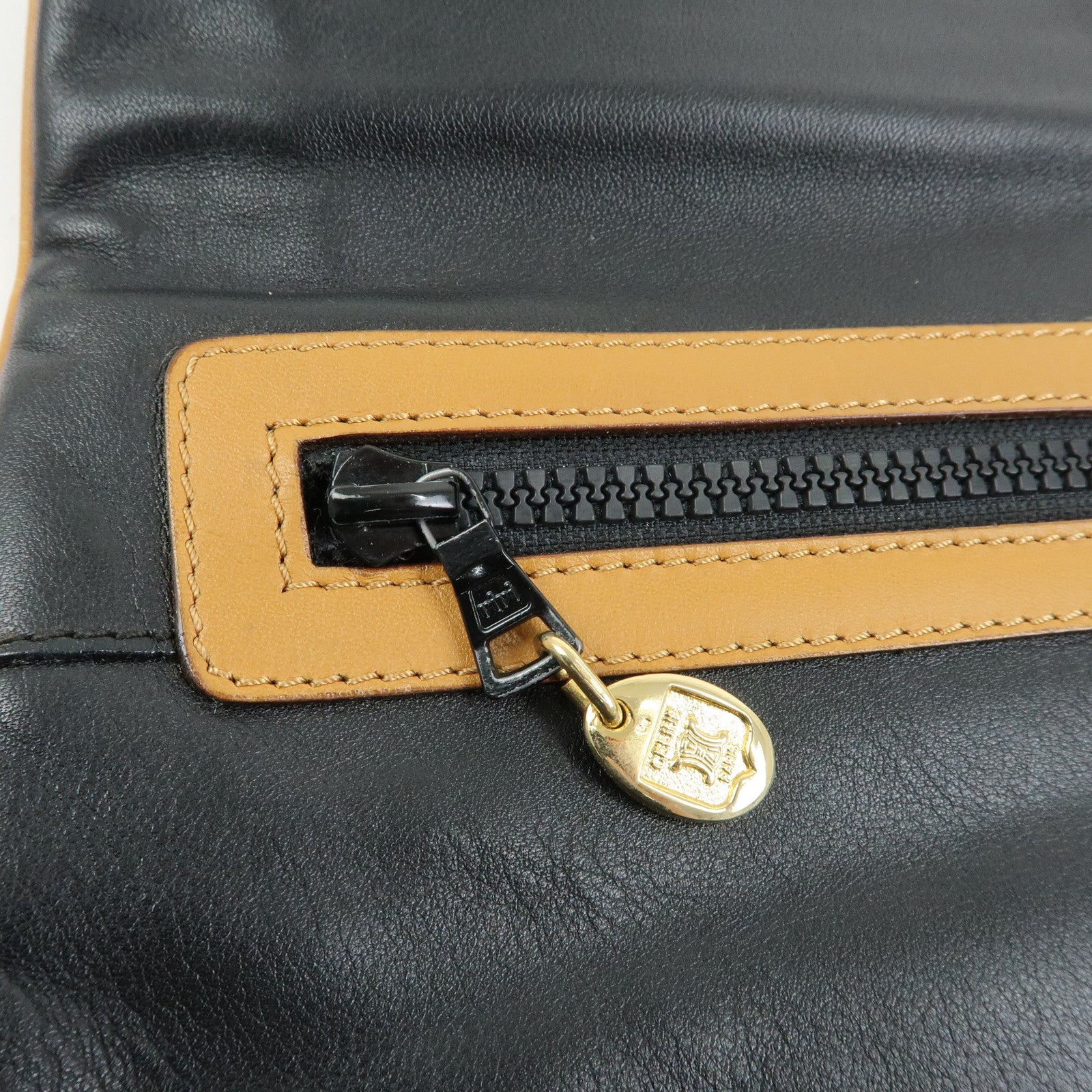 CELINE Macadam Leather Clutch Bag Flat Pouch Black