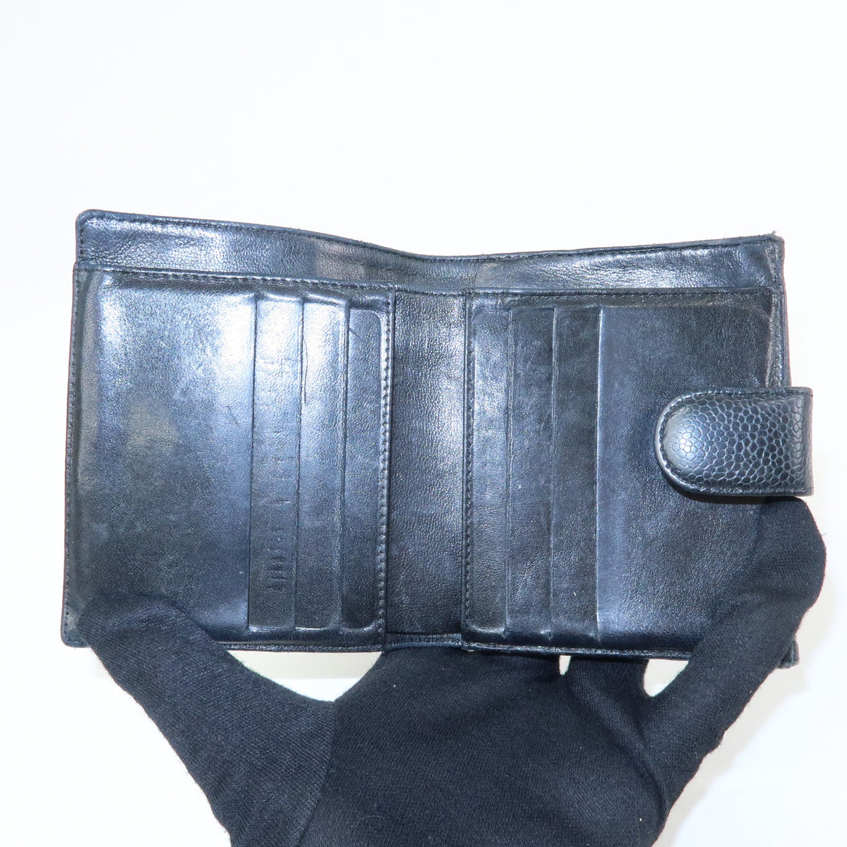 CHANEL COCO Mark Caviarskin Compact W Hook Wallet Black