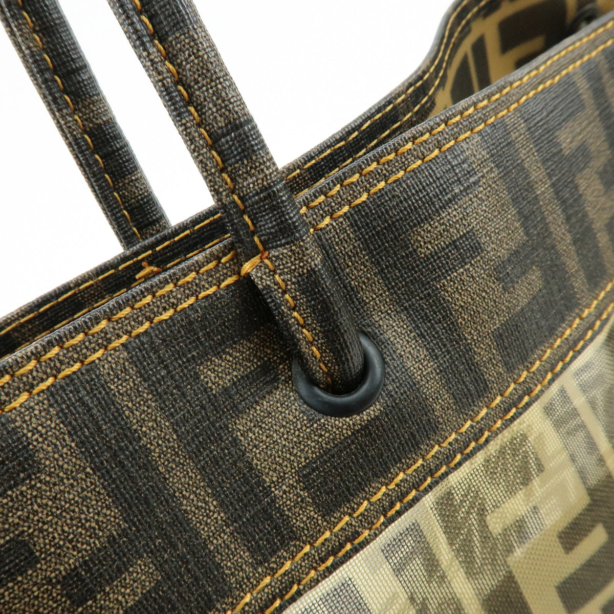 FENDI Zucca PVC Mesh Leather Tote Bag Shoulder Bag Brown Black 8BH183