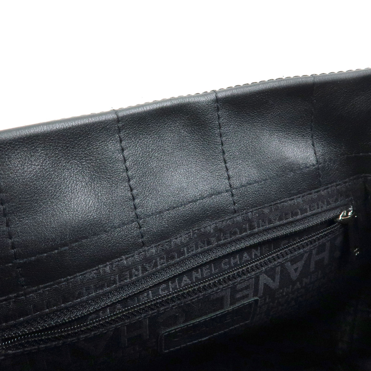 CHANEL Chocolate Bar COCO Mark Lamb Skin Hand Bag Tote Bag Black