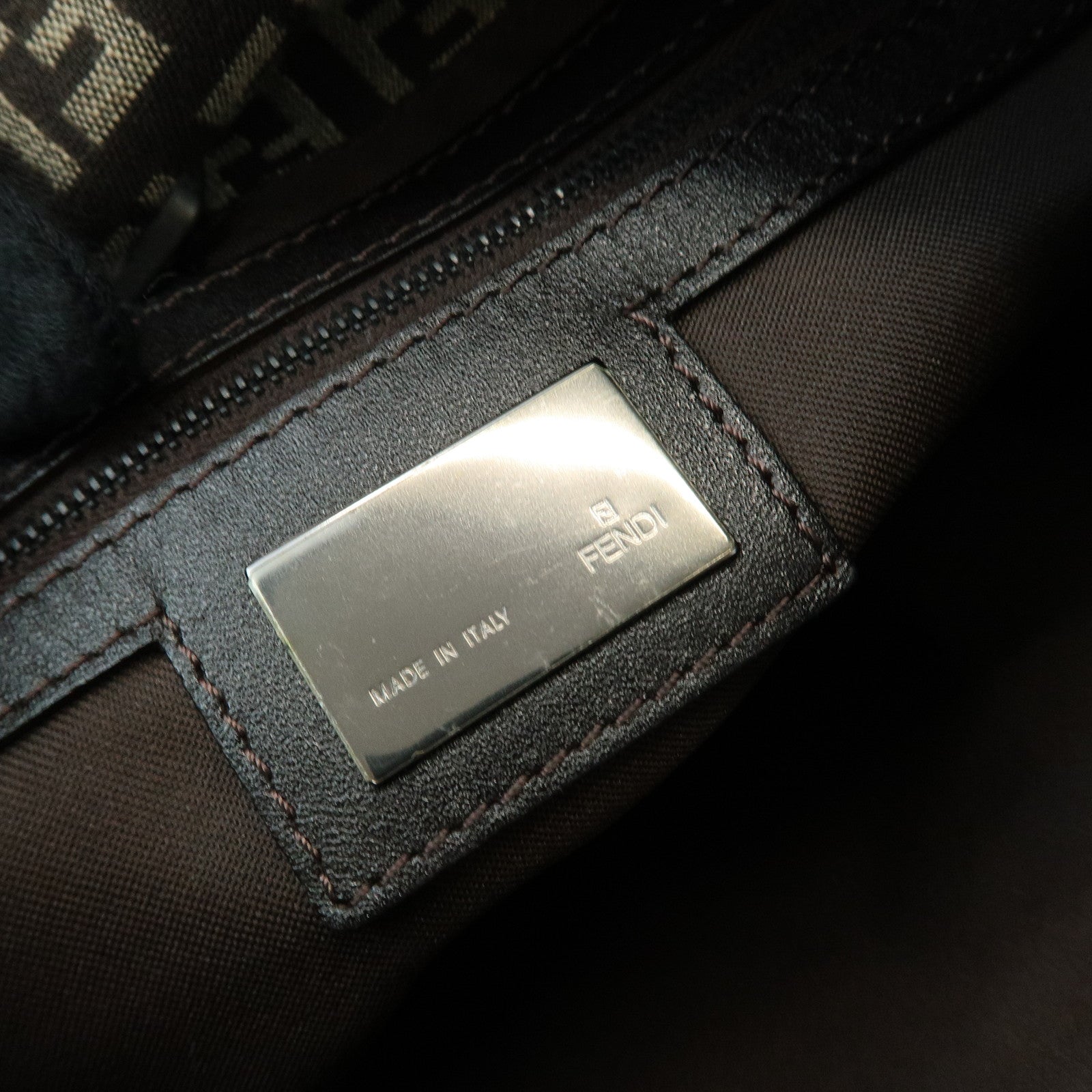 FENDI Zucchino Jacquard Canvas Leather Shoulder Bag Brown 8BR317