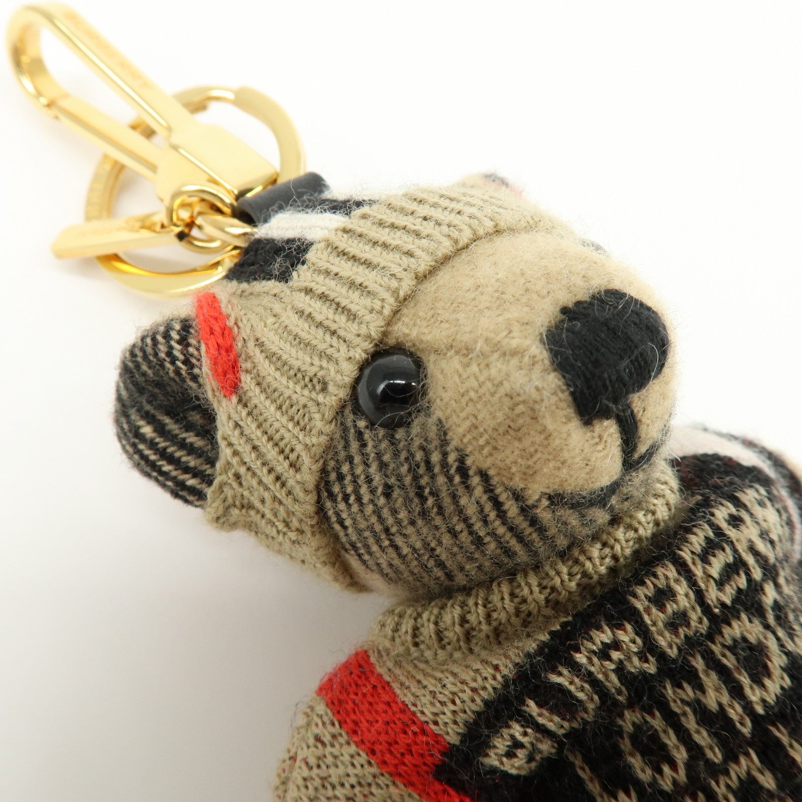 Burberry Teddy Bear Cashmere Wool Leather Bag Charm Key Holder Beige