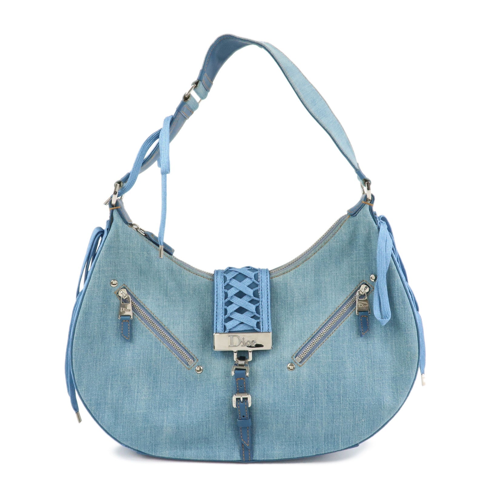 Christian Dior Admit It Denim Leather Shoulder Bag Light Blue Used