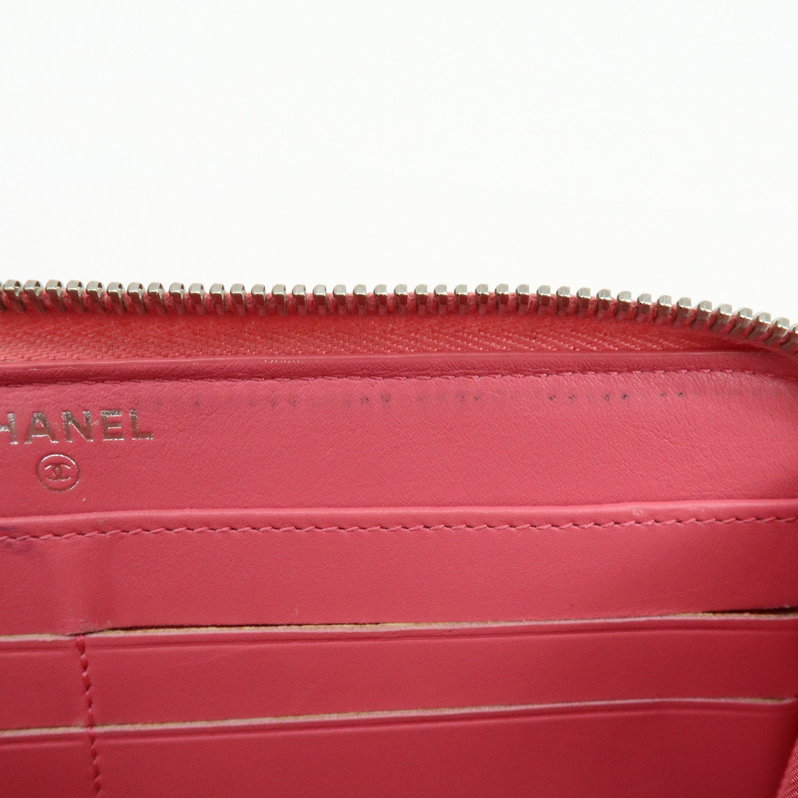CHANEL COCO Mark Matelasse Lamb Skin Patent Leather Long Zip Wallet